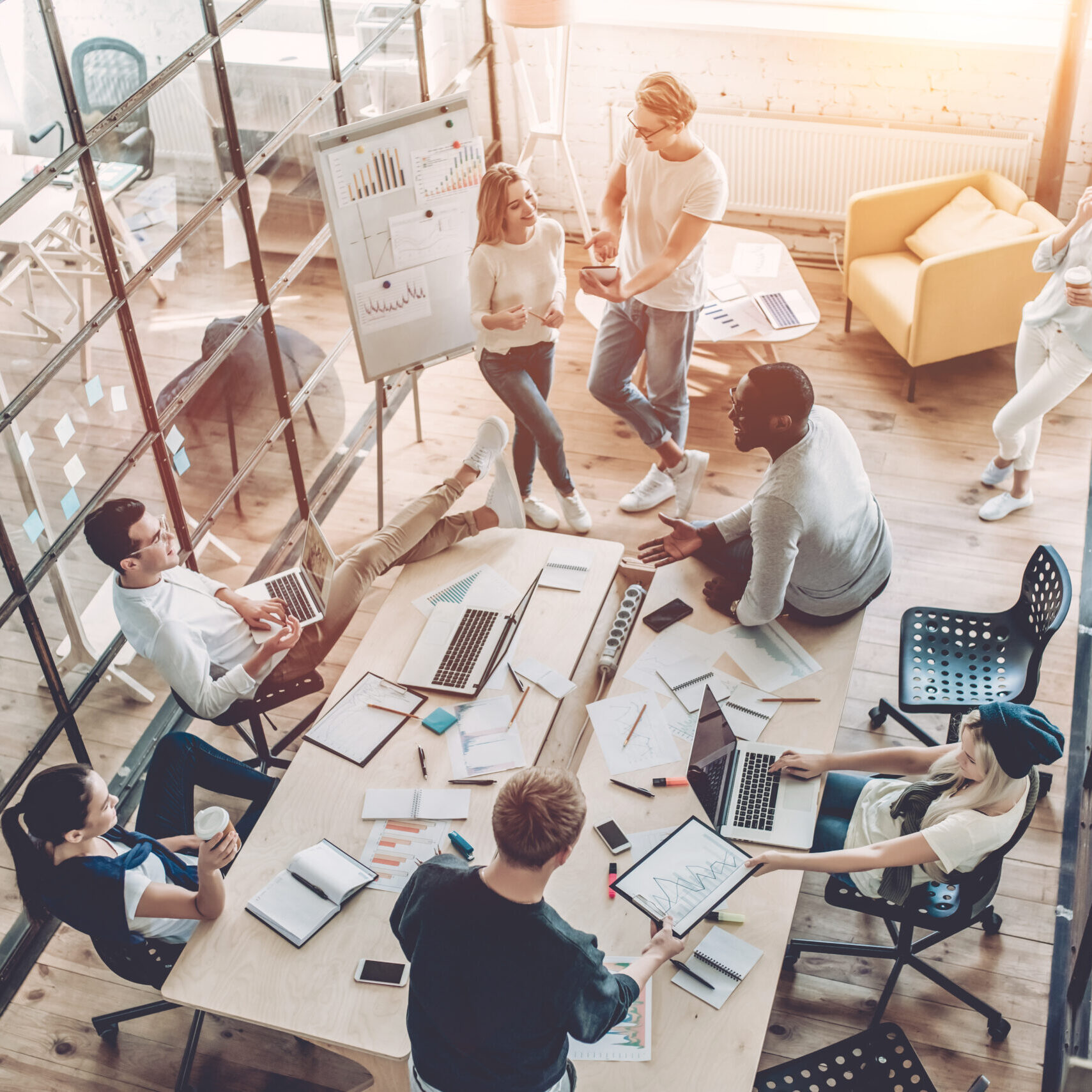 Young people work in modern office